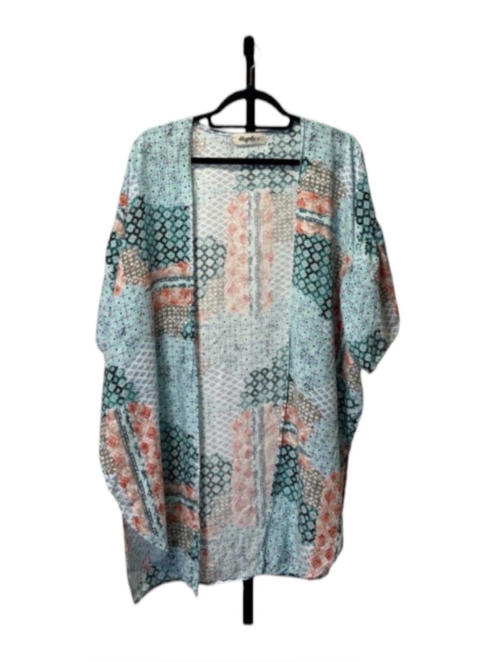 Haptics Light Green Patterned Open Kimono Cardigan